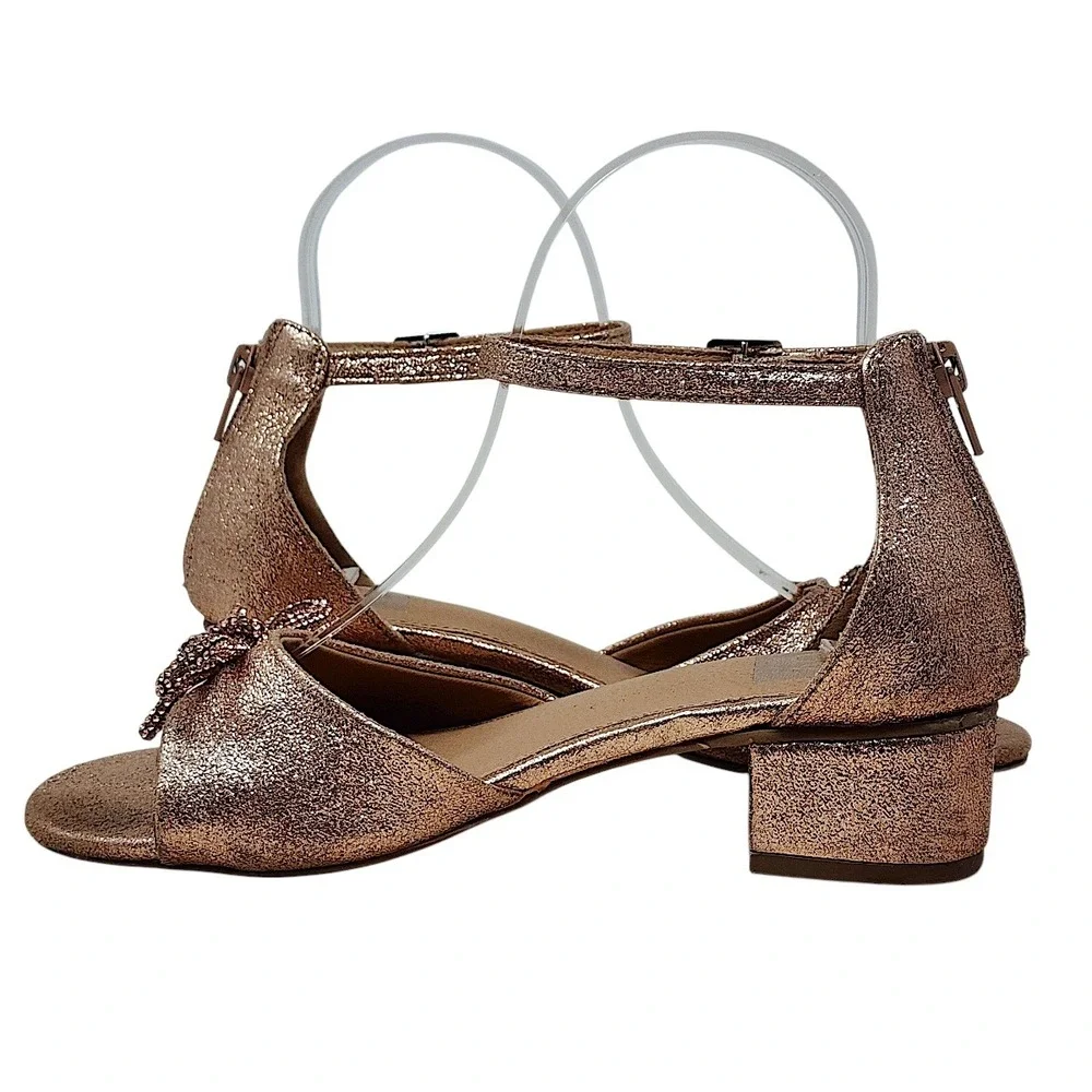 DV Dolce Vita Glamour Girl Sandals 3 Ginny Rose Gold Glitter Rhinestone Bow Glam